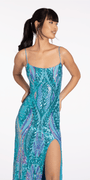 Sequin Keyhole Back Column Dress with Side Slit Image 3