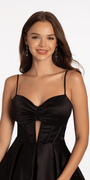 Satin Keyhole Corset Fit and Flare Dress with Pockets Image 2