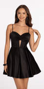 Satin Keyhole Corset Fit and Flare Dress with Pockets Image 1
