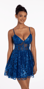 Glitter Mesh Sweetheart Corset Lace Up Back Skater Dress Image 2
