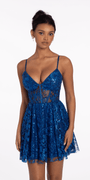 Glitter Mesh Sweetheart Corset Lace Up Back Skater Dress Image 1