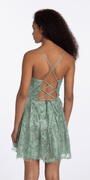 sage/size/4/missy/Camille La Vie/Sequin Glitter Mesh Pinched Sweetheart Fit and Flare Dress/back