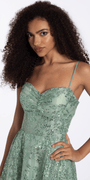 sage/size/4/missy/Camille La Vie/Sequin Glitter Mesh Pinched Sweetheart Fit and Flare Dress/closeup