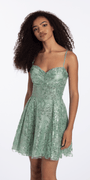 sage/size/4/missy/Camille La Vie/Sequin Glitter Mesh Pinched Sweetheart Fit and Flare Dress/front