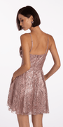 Sheer Drape Sweetheart Glitter Mesh Corset Pleated Skater Dress Image 4