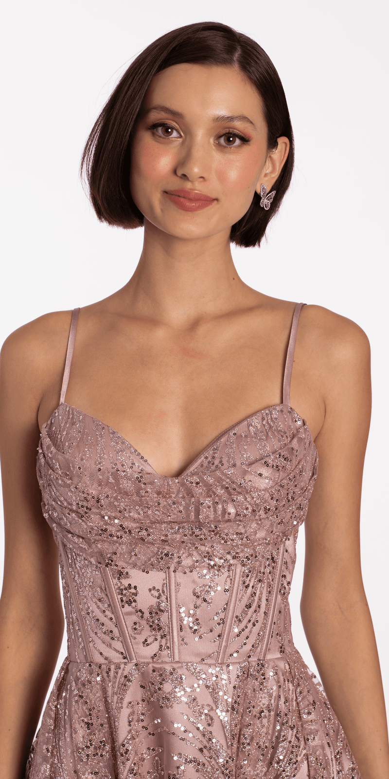 Sheer Drape Sweetheart Glitter Mesh Corset Pleated Skater Dress Image 2