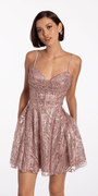 Sheer Drape Sweetheart Glitter Mesh Corset Pleated Skater Dress Image 3