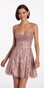 Sheer Drape Sweetheart Glitter Mesh Corset Pleated Skater Dress Image 1