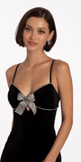 Velvet Sweetheart Column Dress with Rhinestone Bow Image 3