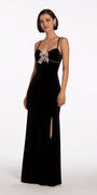 Velvet Sweetheart Column Dress with Rhinestone Bow Image 4