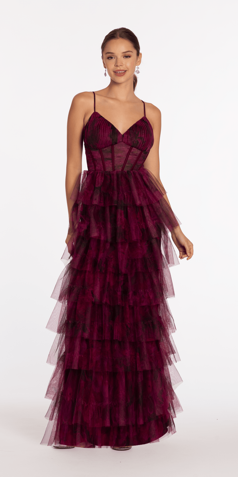 Print Mesh Sweetheart Corset Tiered Dress Image 2