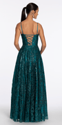 teal/size/4/missy/Camille La Vie/Glitter Mesh Sweetheart Corset Ballgown with Pocket/back
