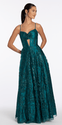 teal/size/4/missy/Camille La Vie/Glitter Mesh Sweetheart Corset Ballgown with Pocket/front Alt