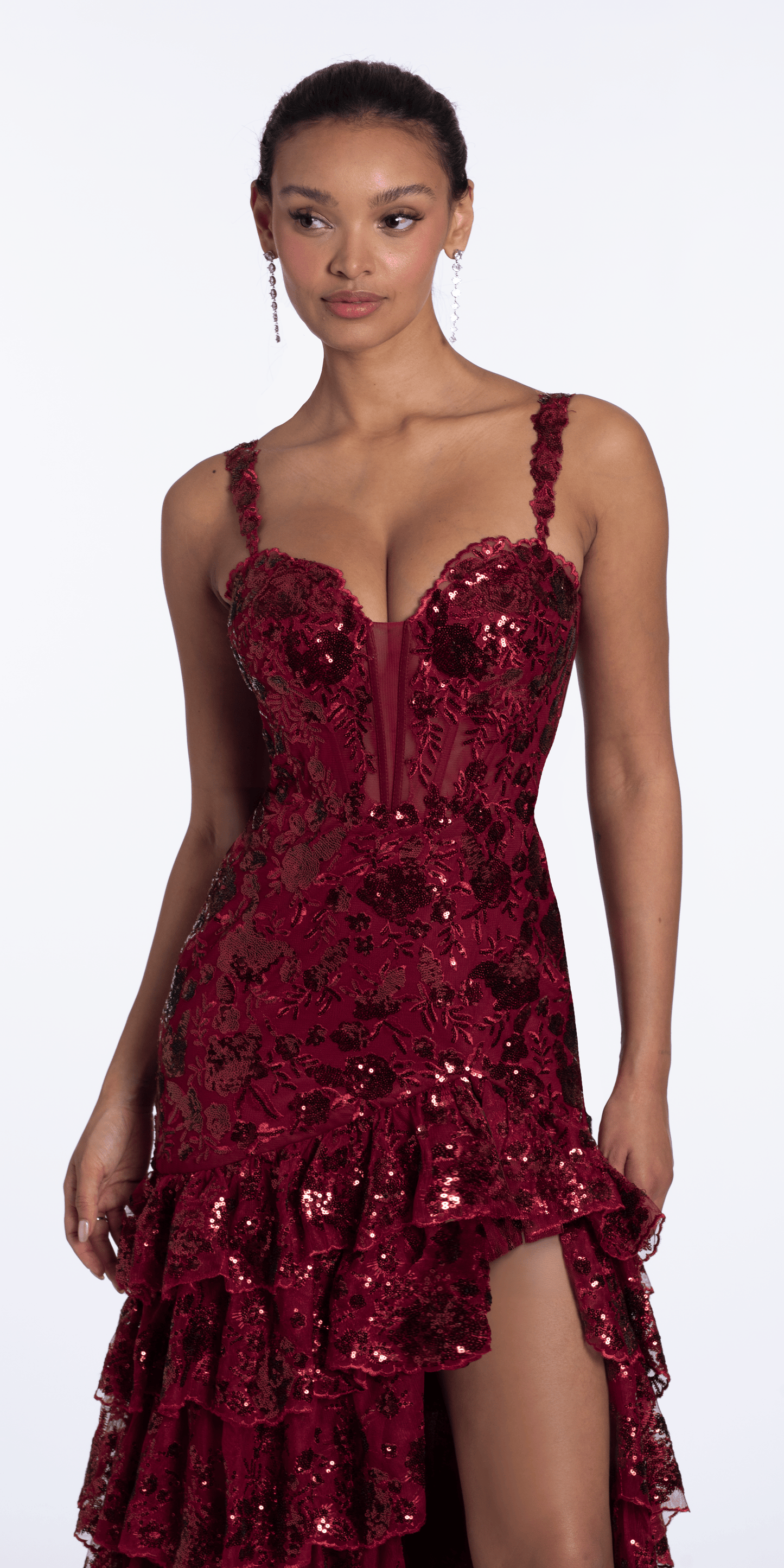 Sweetheart Sequin Tiered Corset Mermaid Dress with Side Slit – Camille La  Vie