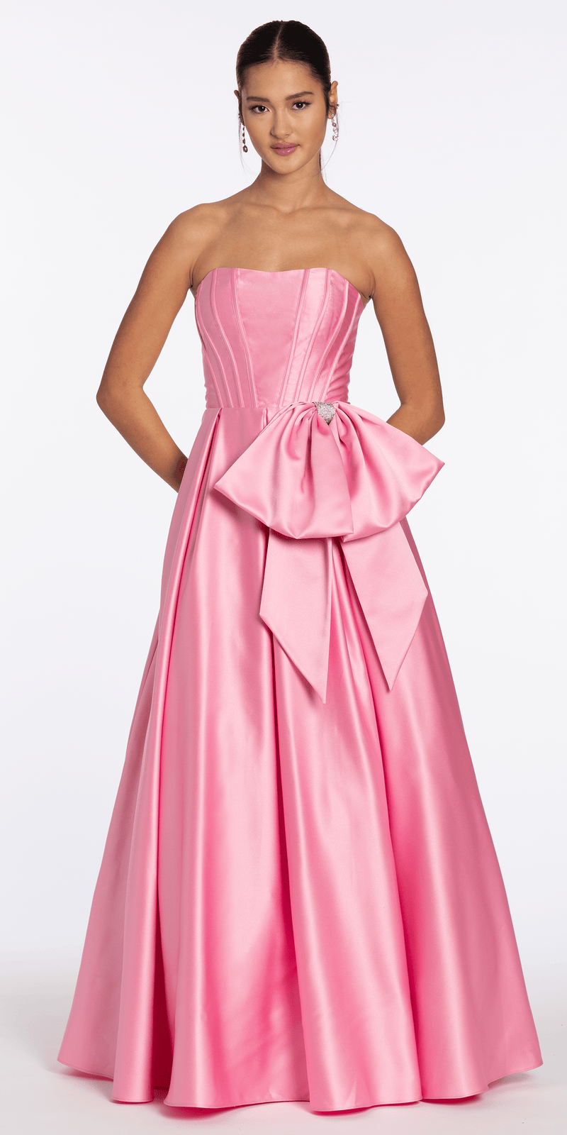 Strapless Satin Corset Ballgown with Side Bow Image 1