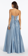 dusty-blue/size/4/missy/Camille La Vie/Strapless Satin Cowl Corset Lace Up Back Ballgown /back