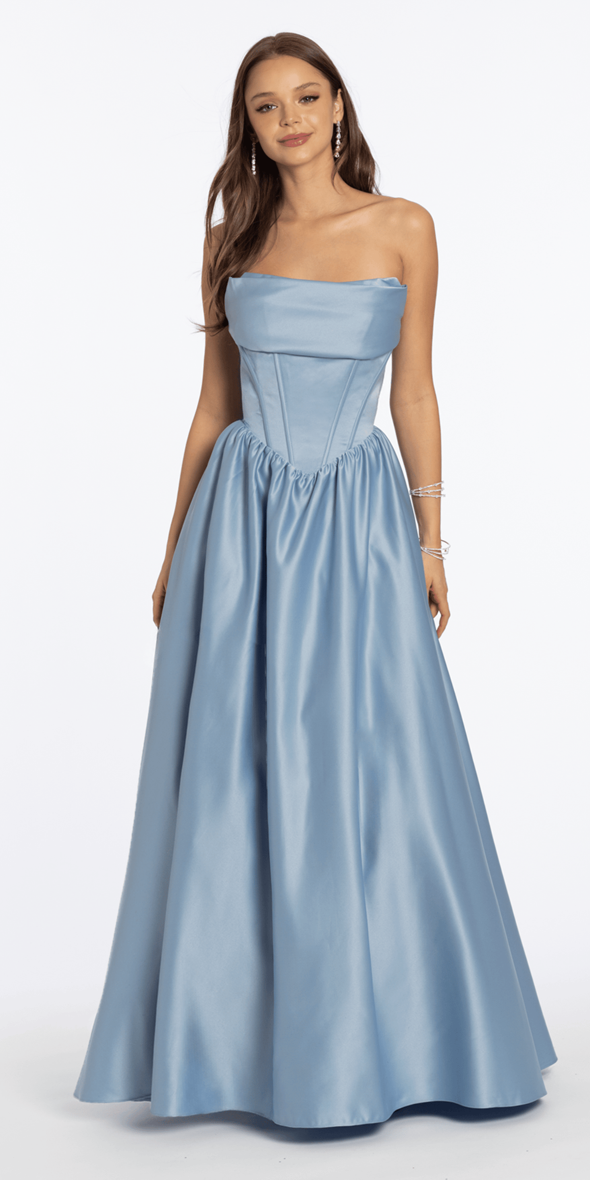 Strapless Satin Cowl Corset Lace Up Back Ballgown