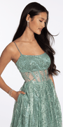 sage/size/4/missy/Camille La Vie/Scoop Neck Glitter Illusion Corset A Line Dress with Pockets/close up alt