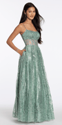 sage/size/4/missy/Camille La Vie/Scoop Neck Glitter Illusion Corset A Line Dress with Pockets/front