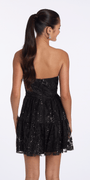 Camille La Vie Strapless Glitter Sequin Corset Fit and Flare Dress