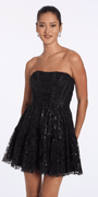 Camille La Vie Strapless Glitter Sequin Corset Fit and Flare Dress