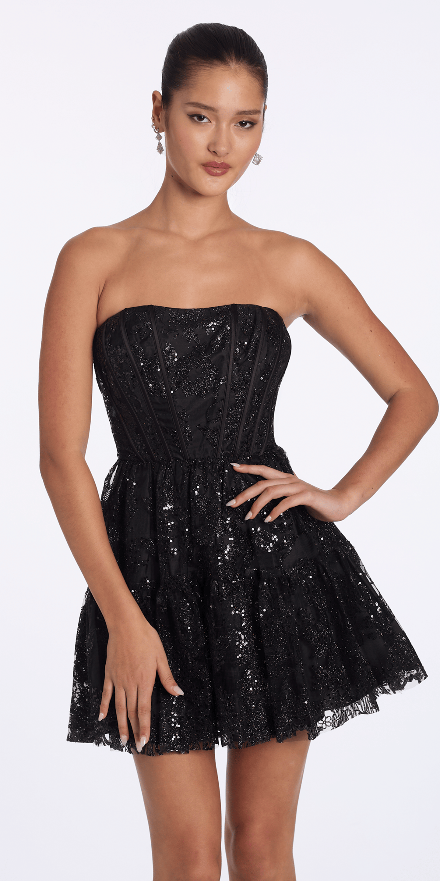 Camille La Vie Strapless Glitter Sequin Corset Fit and Flare Dress junior / 0 / black