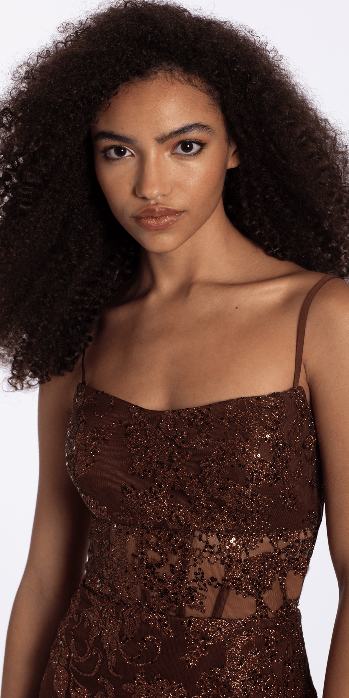Camille La Vie Glitter Mesh Bodycon Dress with Illusion Corset Bodice