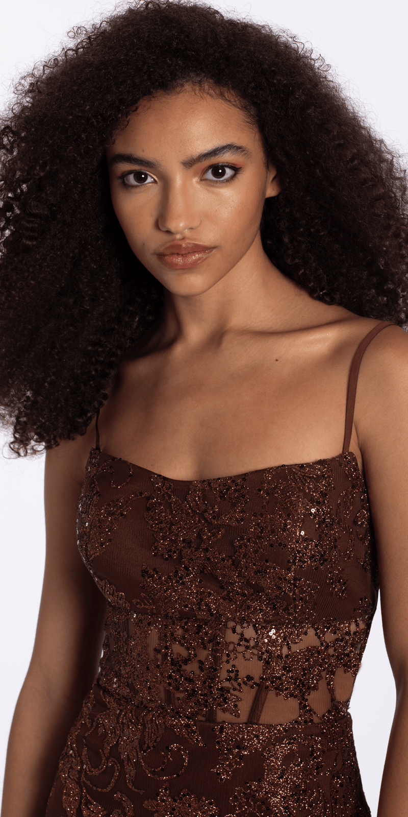 Camille La Vie Glitter Mesh Bodycon Dress with Illusion Corset Bodice