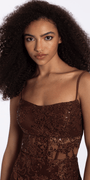 Camille La Vie Glitter Mesh Bodycon Dress with Illusion Corset Bodice