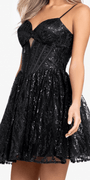 black/size/4/missy/Camille La Vie/Sweetheart Glitter Mesh Corset Fit and Flare Dress/close up