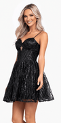 black/size/4/missy/Camille La Vie/Sweetheart Glitter Mesh Corset Fit and Flare Dress/front alt