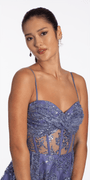 Camille La Vie Glitter Mesh Twist Bodice Corset Fit and Flare Dress