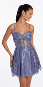 Camille La Vie Glitter Mesh Twist Bodice Corset Fit and Flare Dress