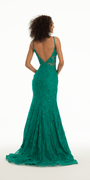 Lace Plunge Mermaid Dress with Illusion Side Panels Image 4