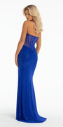 Stone Encrusted Strapless Corset Column Dress with Exaggerated Slit Image 3