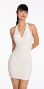 Pearl Glitter Halter Bodycon Dress with Ruching Image 3