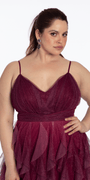 pink/size/14/plus/Camille La Vie/Ombre Glitter Mesh V Neck Ballgown with Tendrils /close up
