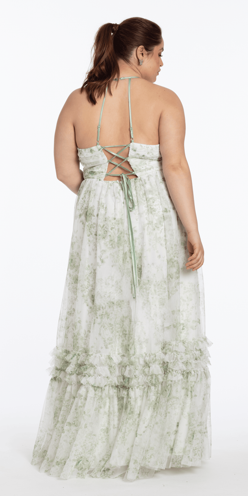 strappy mesh dress Pear Culture Plus Size Floral Printed Mesh V-Neck Prom Dress, Womens, 16, Ivory/Sage