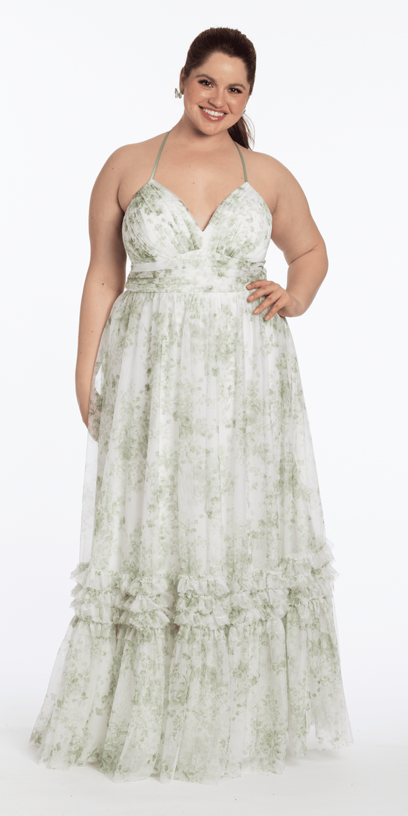 mesh strappy dress Pear Culture Plus Size Floral Printed Mesh V-Neck Prom Dress, Womens, 16, Ivory/Sage