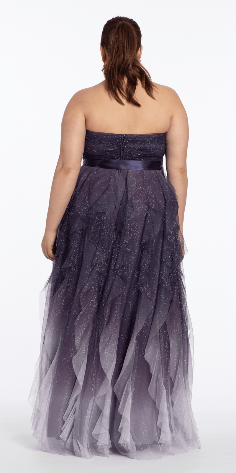 purple/size 14/plus/Camille La Vie /Pleated Strapless Ombre Glitter Mesh A Line Dress/back alt