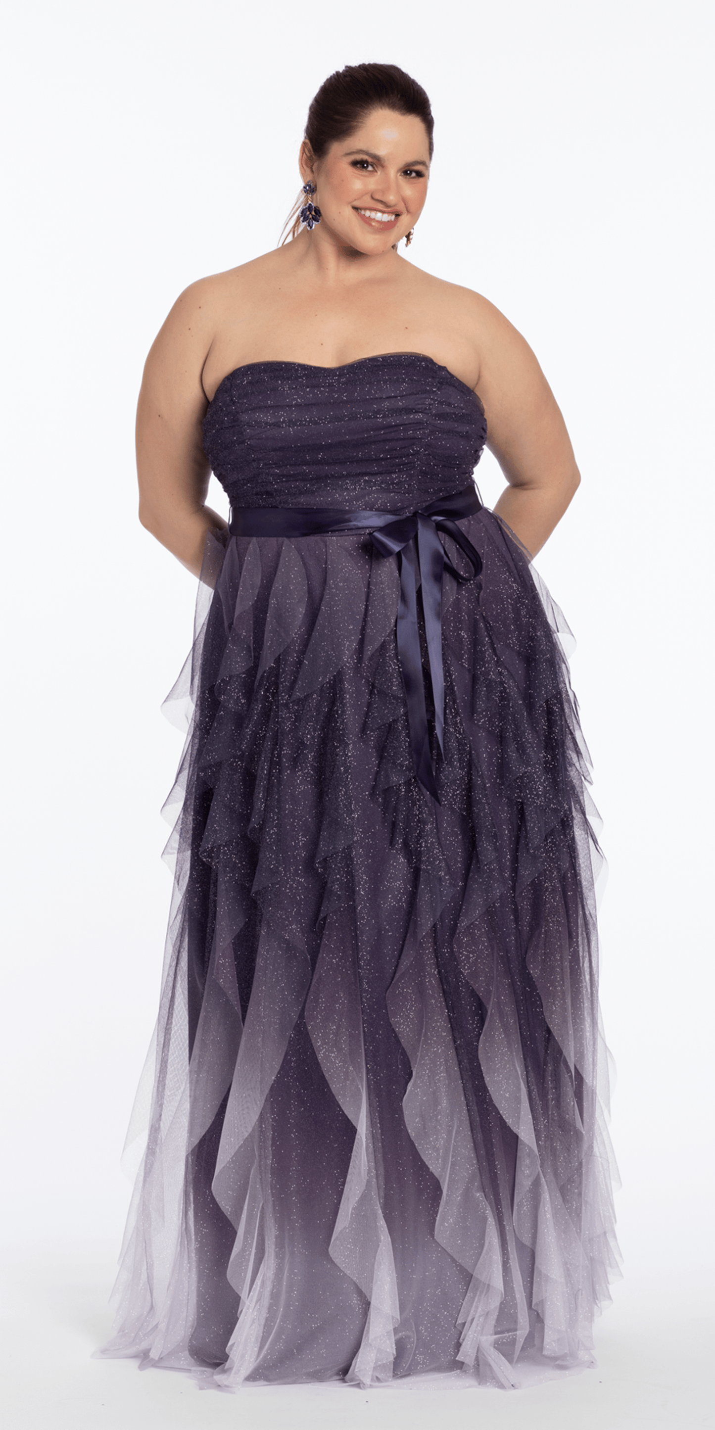 purple/size 14/plus/Camille La Vie /Pleated Strapless Ombre Glitter Mesh A Line Dress/front alt