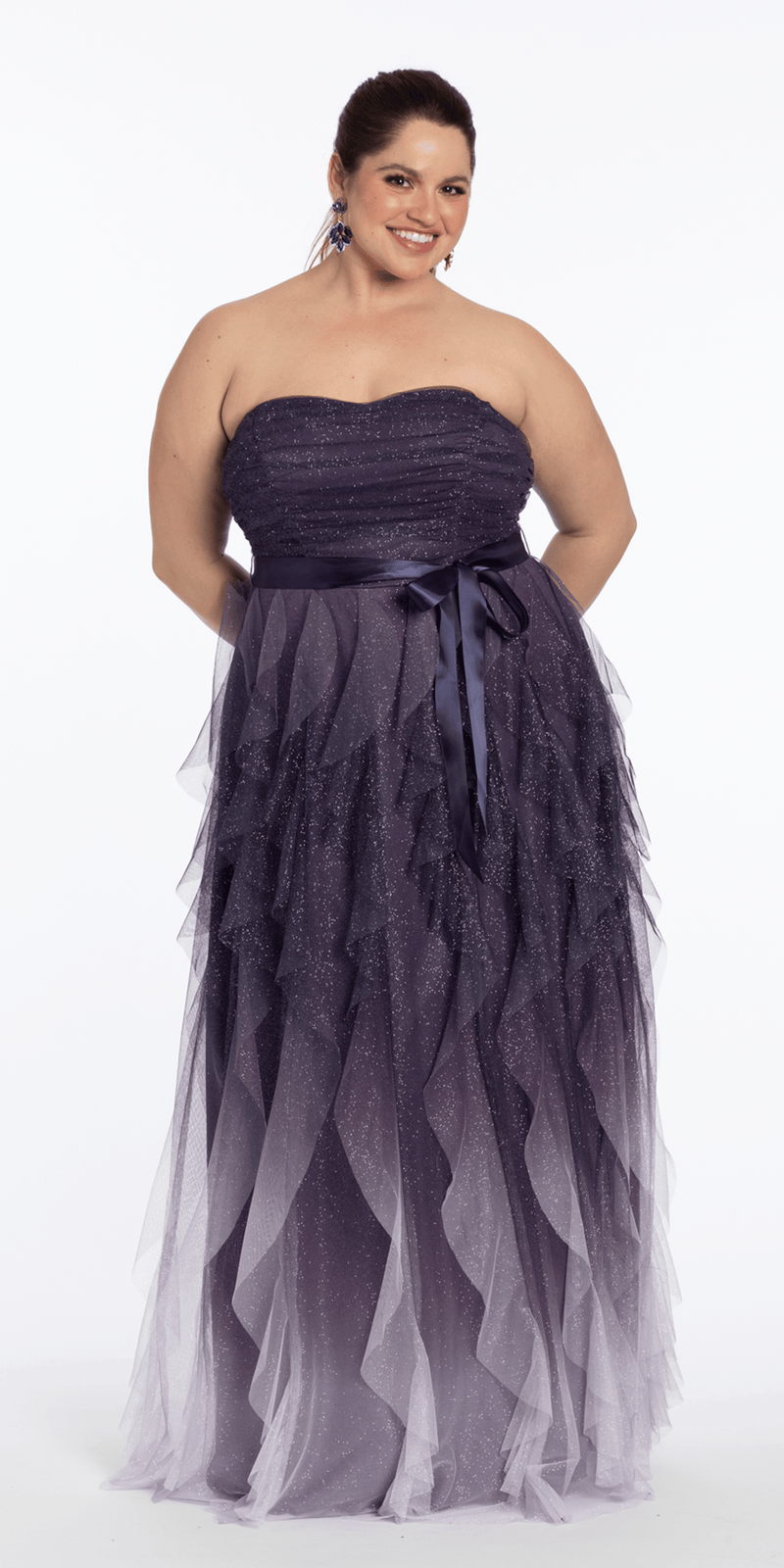purple/size 14/plus/Camille La Vie /Pleated Strapless Ombre Glitter Mesh A Line Dress/front alt
