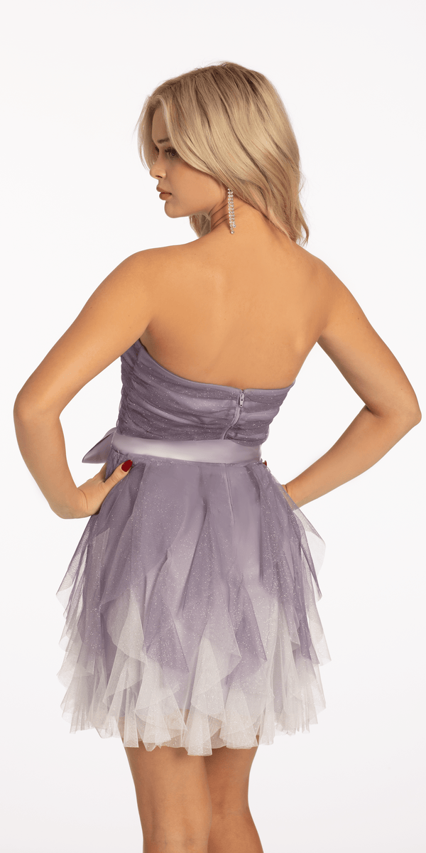 Ombre Sweetheart Mesh Skater Dress with Satin Waist Tie Image 2