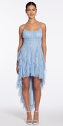Scoop Neck Glitter Mesh Lace Up Back High-Low Dress Image 1