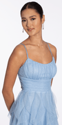 Scoop Neck Glitter Mesh Lace Up Back High-Low Dress Image 2