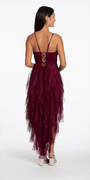 Camille La Vie Scoop Neck Glitter Mesh Lace Up Back High-Low Dress