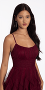 Camille La Vie Scoop Neck Glitter Mesh Lace Up Back High-Low Dress