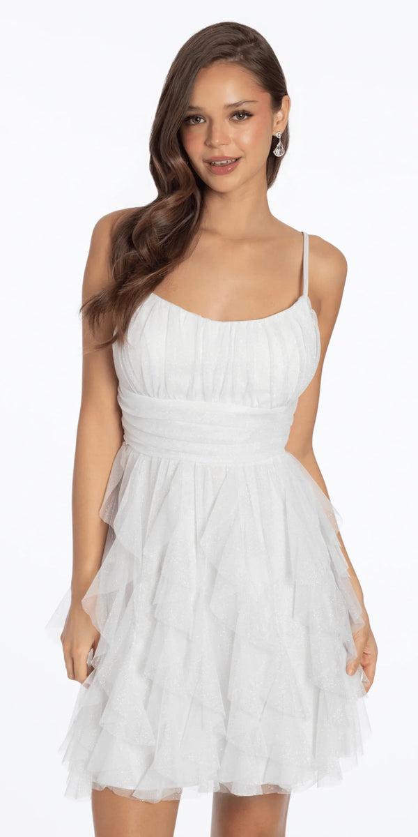 off-white/size/4/missy/Camille La Vie/Scoop Glitter Lace Up Back Dress with Corkscrew Skirt/front