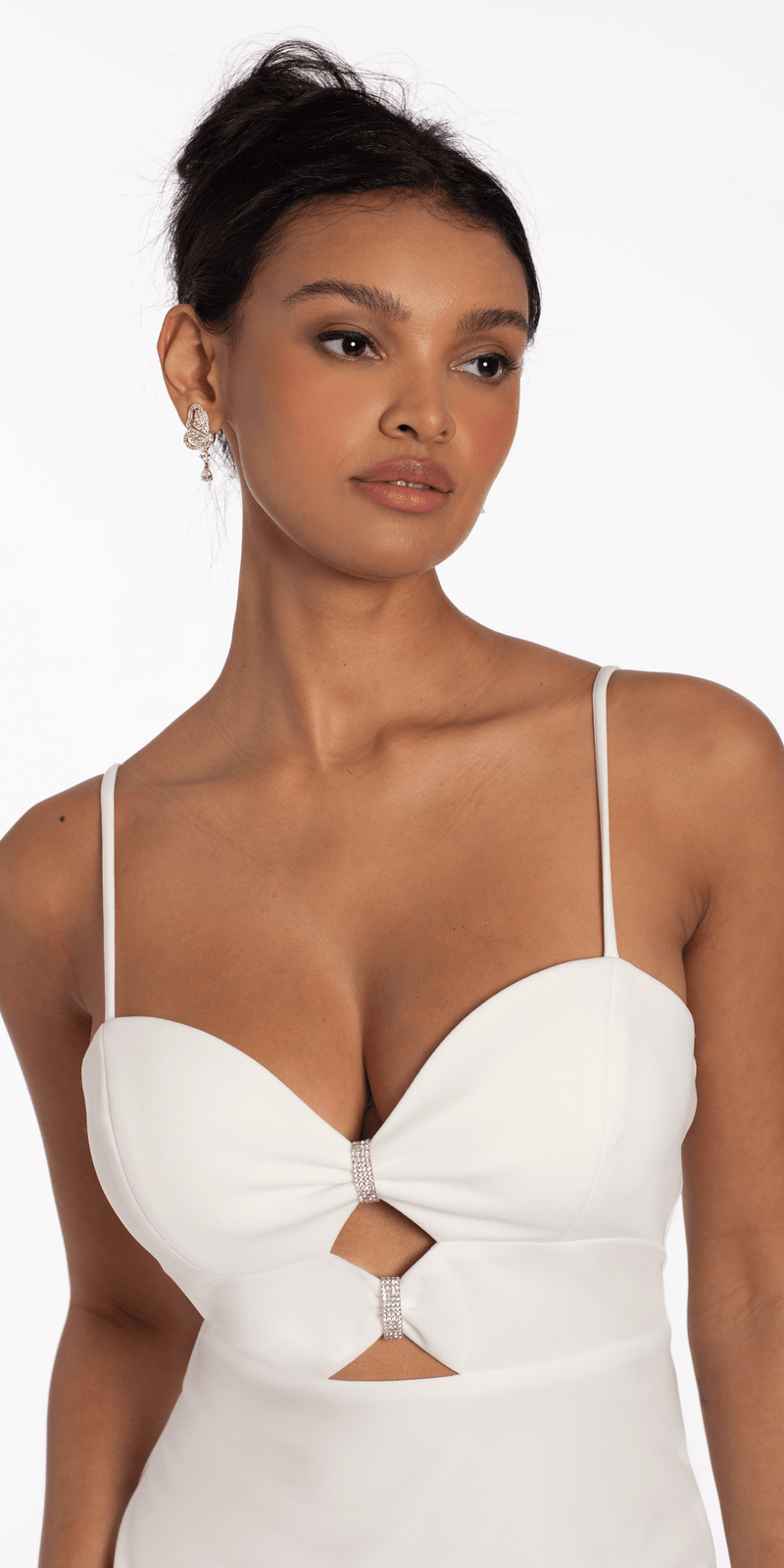 Sweetheart Scuba Peek-a-Boo Midi Dress with Rhinestones Image 2