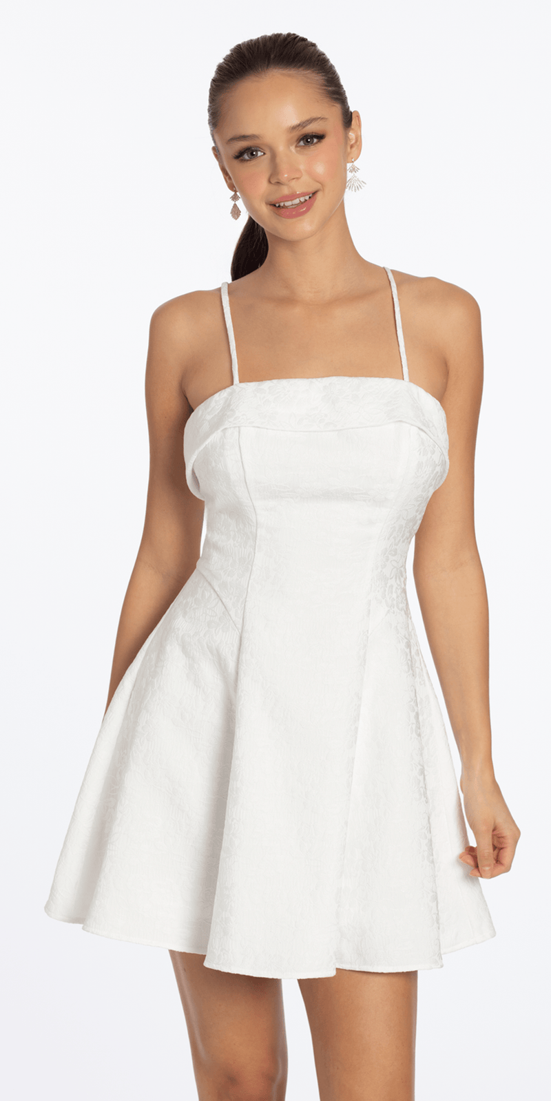 Floral Jacquard Foldover Square Neck Skater Dress junior / 14 / off-white